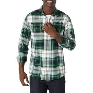 NWT Amazon Essentials Men's Slim-Fit Long-Sleeve Flannel Shirt Green Plaid Large